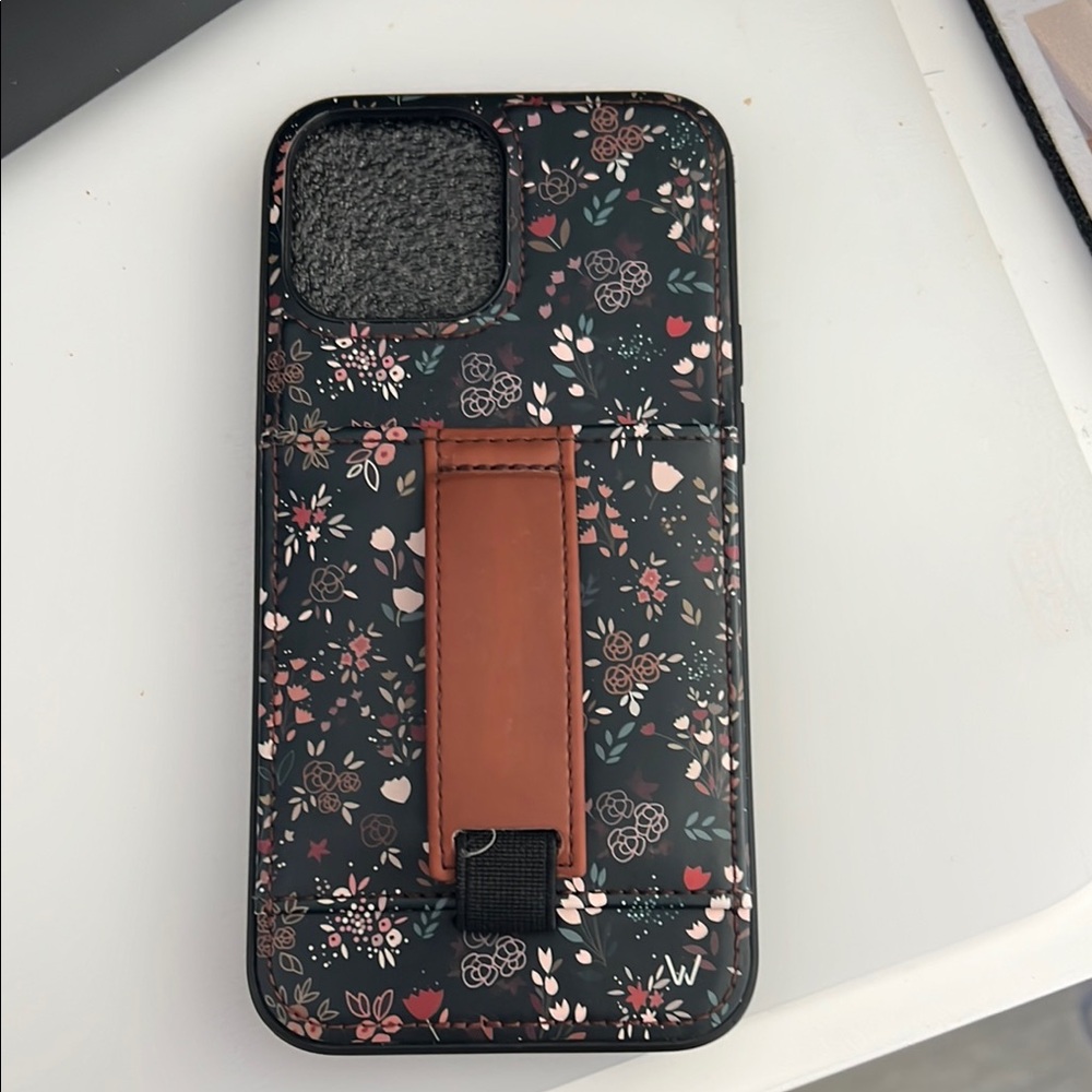 Floral Pattern Phone Case with Brown Strap